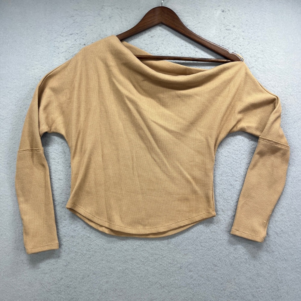 We The Free Top Womens Small Tan Fuji Thermal One Shoulder Waffle Knit Boho Chic